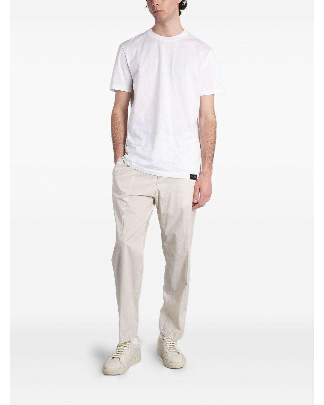 Low Brand White Loose-Fit Oyster-Colored Cotton Trousers With Drawstring Waist for men