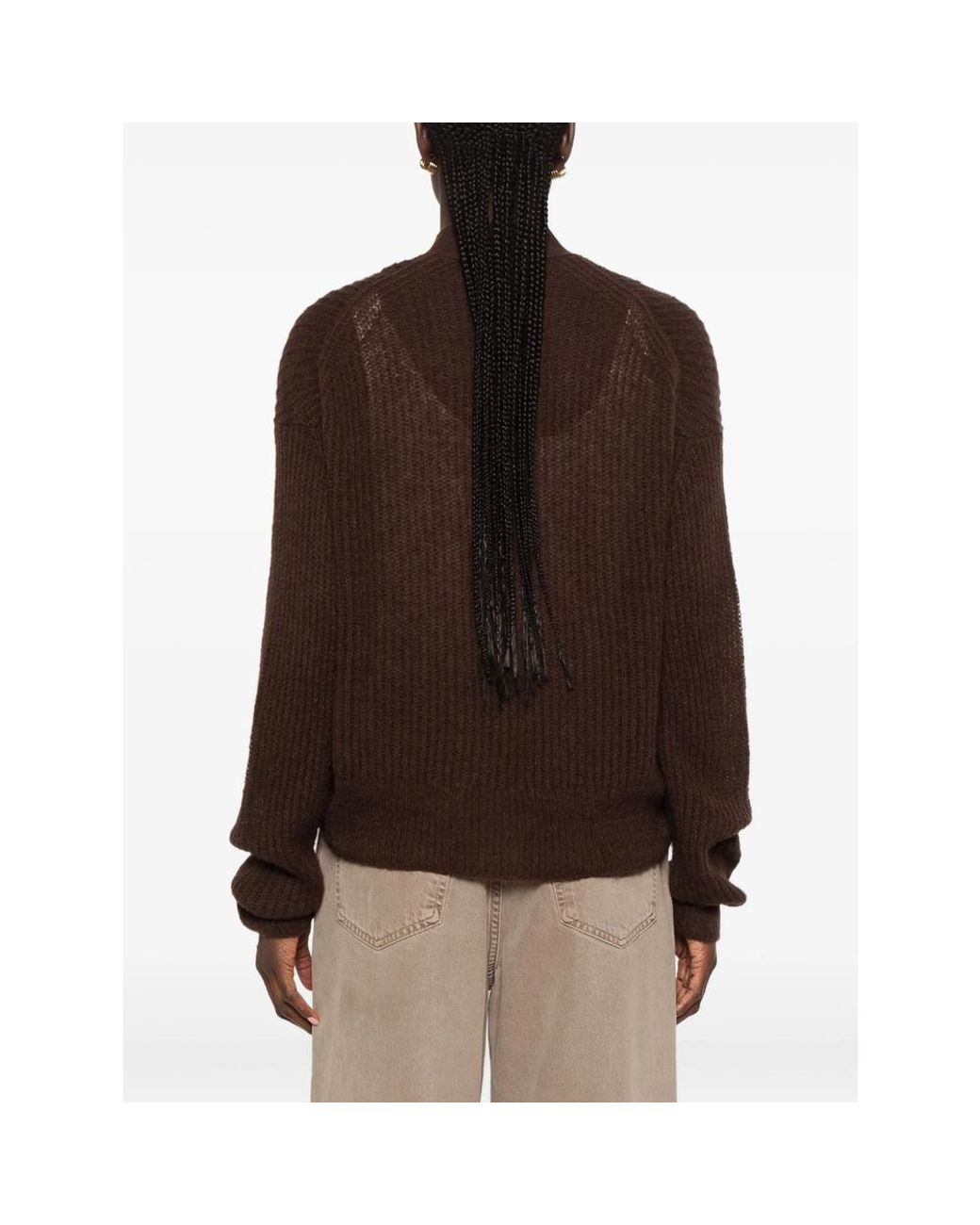 Closed Brown Ribbed-Knit V-Neck Cardigan