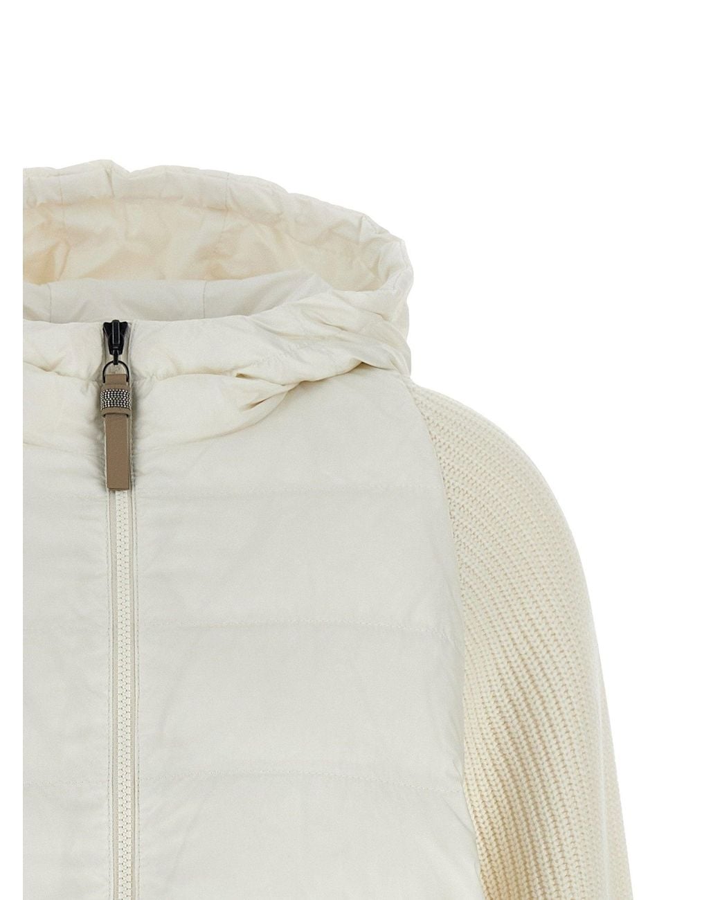 Brunello Cucinelli White Quilted Nylon With Wool Sleeves Down Jacket