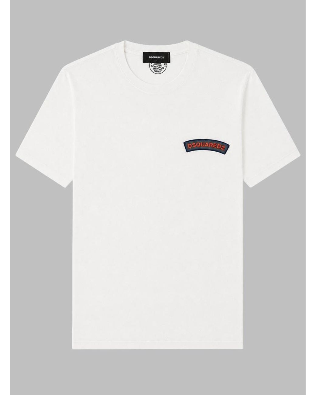 DSquared² White Cotton Crewneck T-Shirt With Chest Logo Patch for men