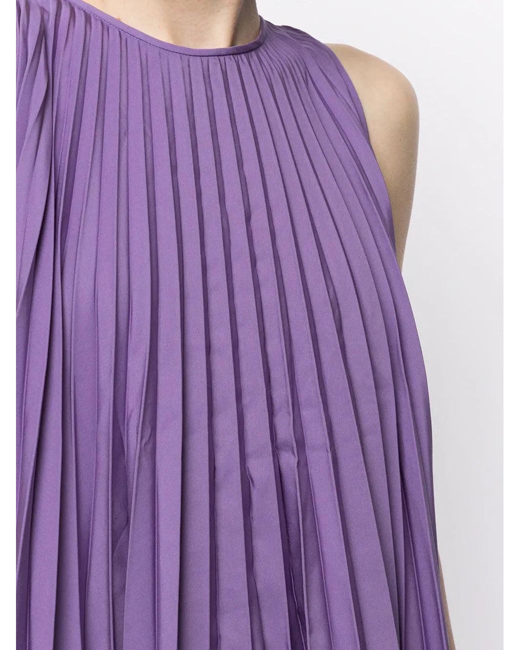 Valentino Purple Pleated Sleeveless Minidress Clothing