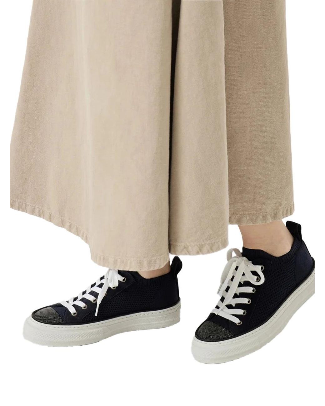 Brunello Cucinelli Blue Cotton Knit Sneakers