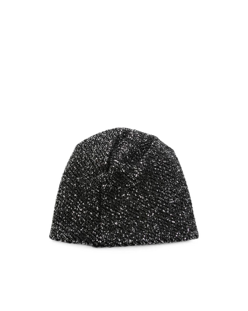 Maison Michel Black Sequin-Embellished Logo-Plaque Beanie Hat