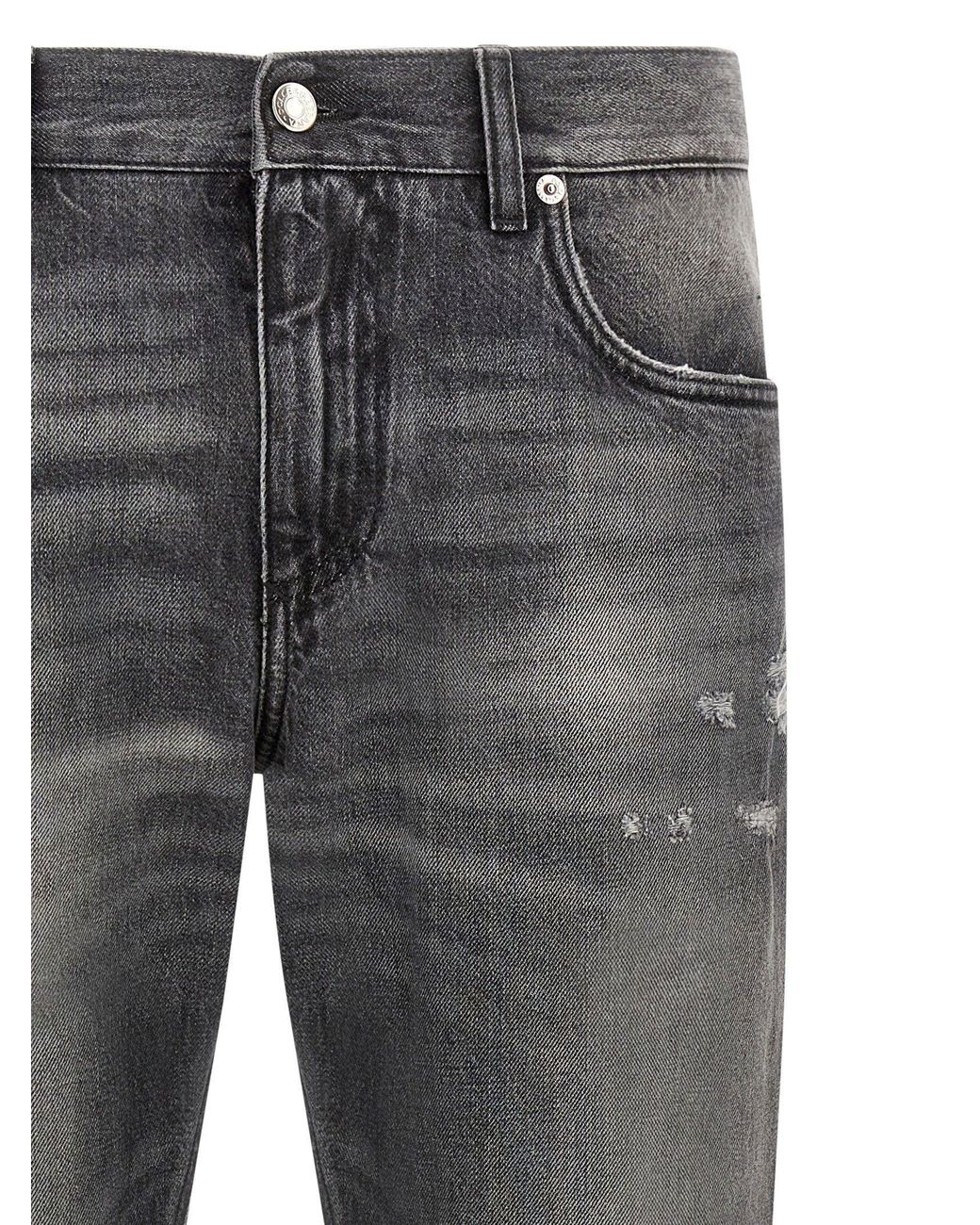 Dolce & Gabbana Gray Dolce & Gabbana Distressed Cotton Denim Jeans — Charcoal