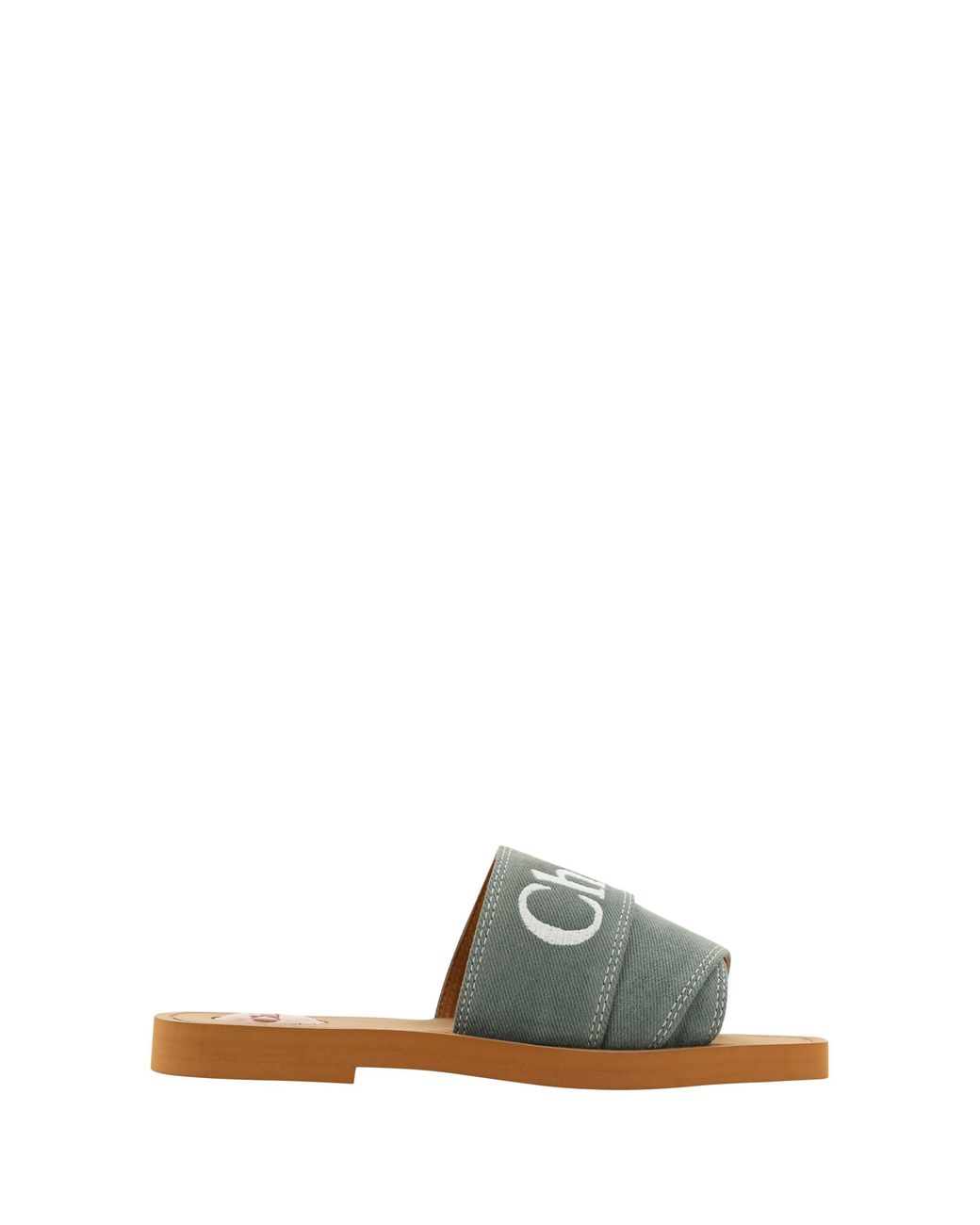 Chloé Green Forest Cotton Slides Woody Sandals