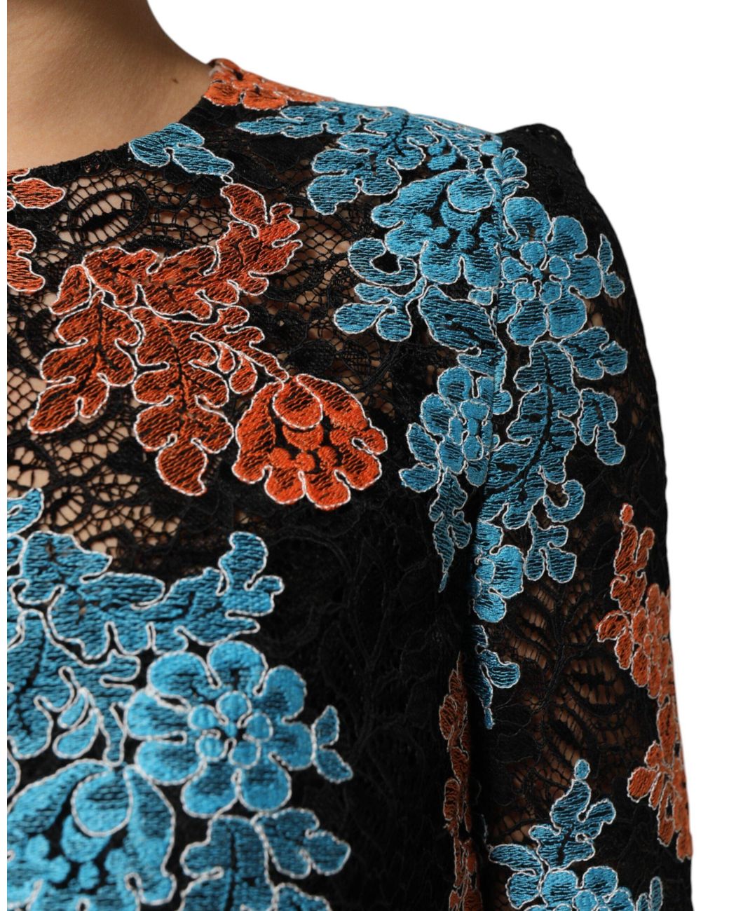 Dolce & Gabbana Black Floral Lace Long Sleeve Dress