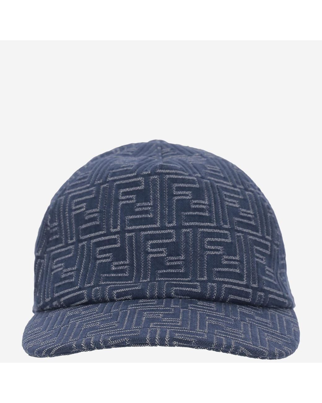 Fendi Blue Cotton Baseball Hat With Ff Pattern for men