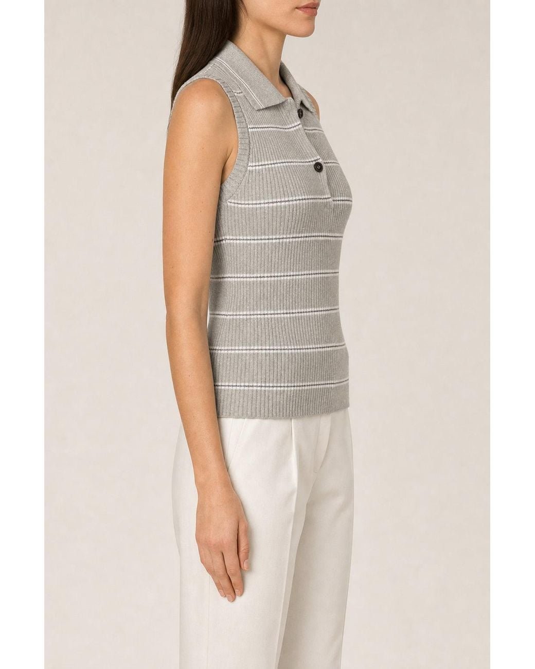 Brunello Cucinelli Natural Striped Sleeveless Knit Sweater Nwt Msrp $1535