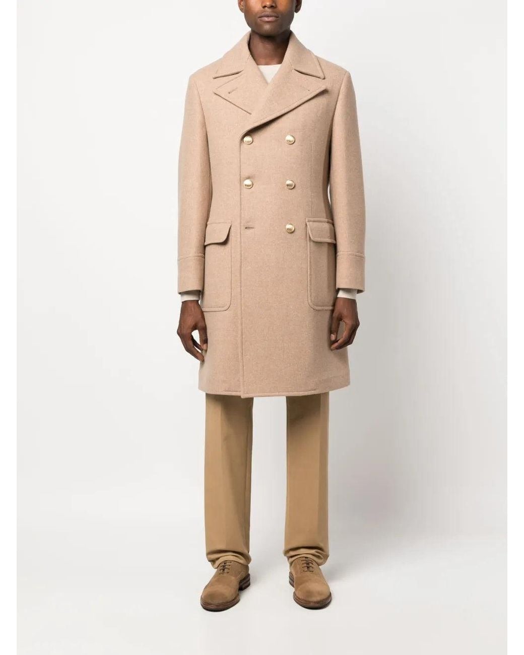 Brunello Cucinelli Natural Light Camel Wool Double Breasted Jacket for men