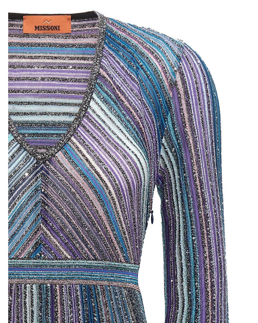 Missoni Lam Pleated Long Dress With Sequins in Blue | Lyst