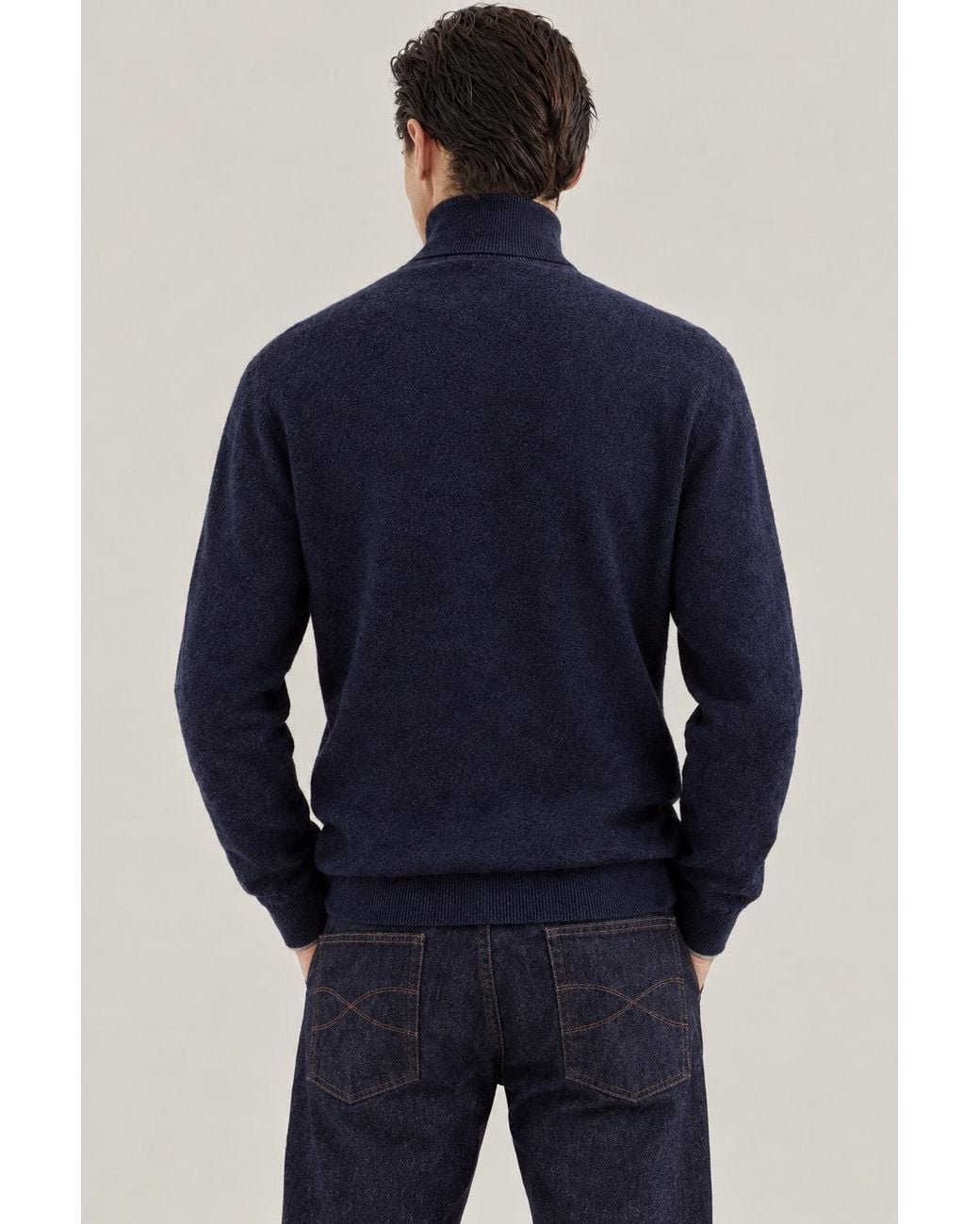 Brunello Cucinelli Blue Wool Turtleneck Sweater Clothing for men