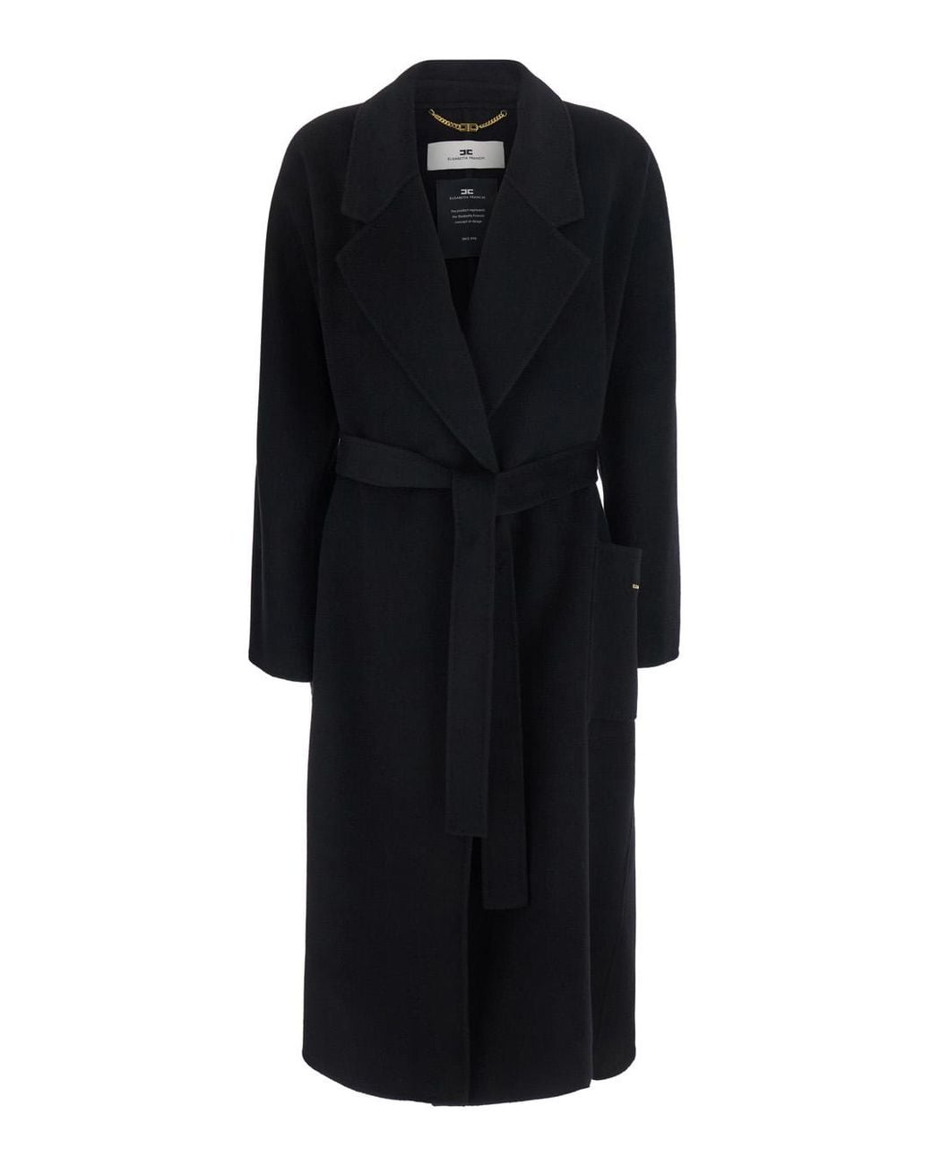 Elisabetta Franchi Black Belted Coat Tech Fabric Polyester
