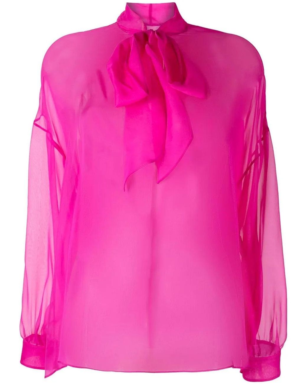 Valentino Pink Tie-Fastening Sheer Blouse