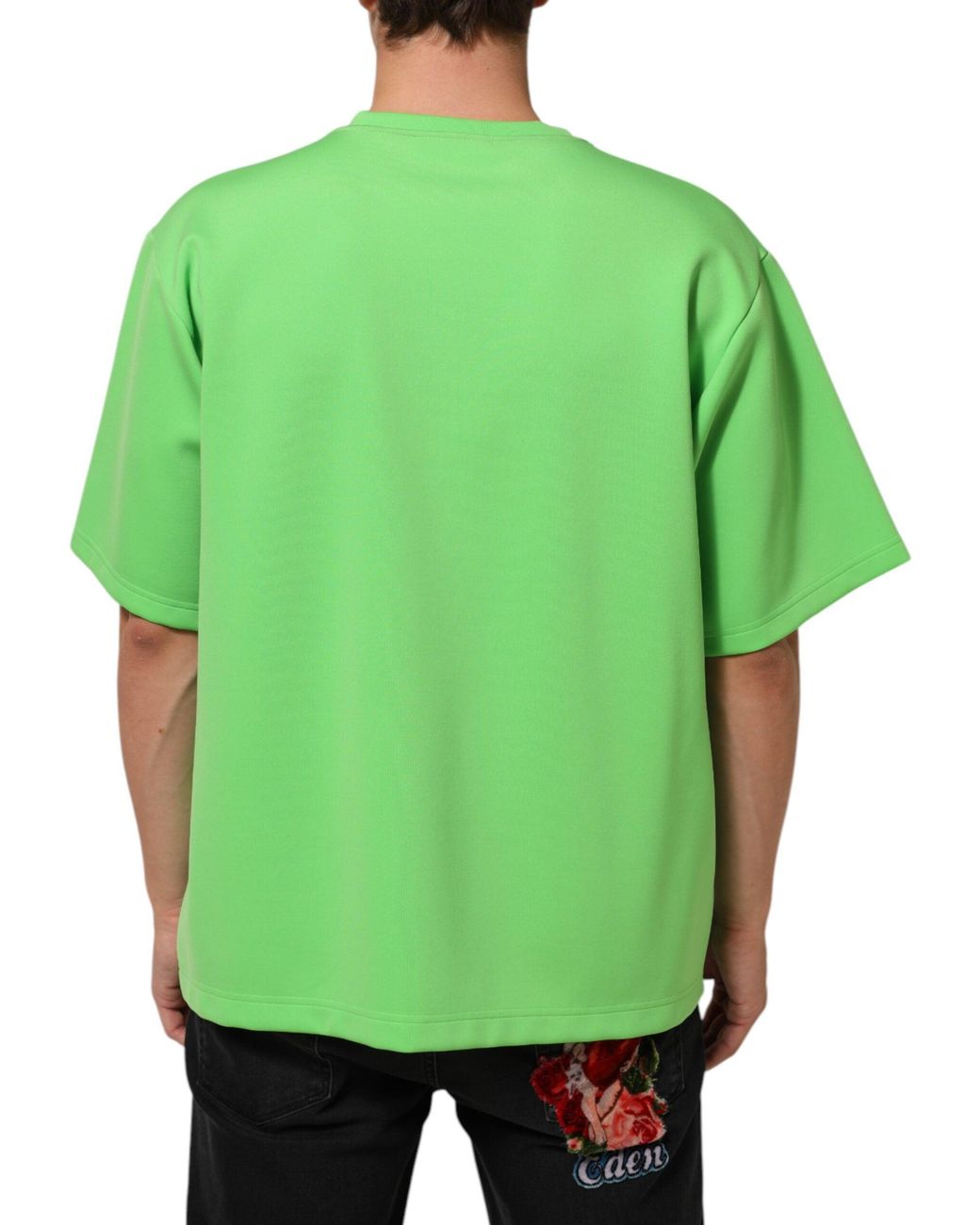 Dolce & Gabbana Green Dolce & Gabbana Logo-Embroidered Crew Neck T-Shirt for men