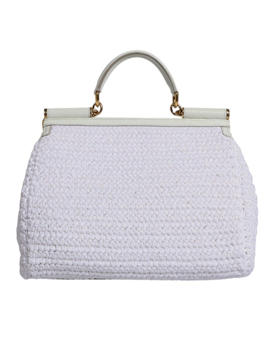 Dolce & Gabbana White Rafia Leather Top Handle Crossbody Bag