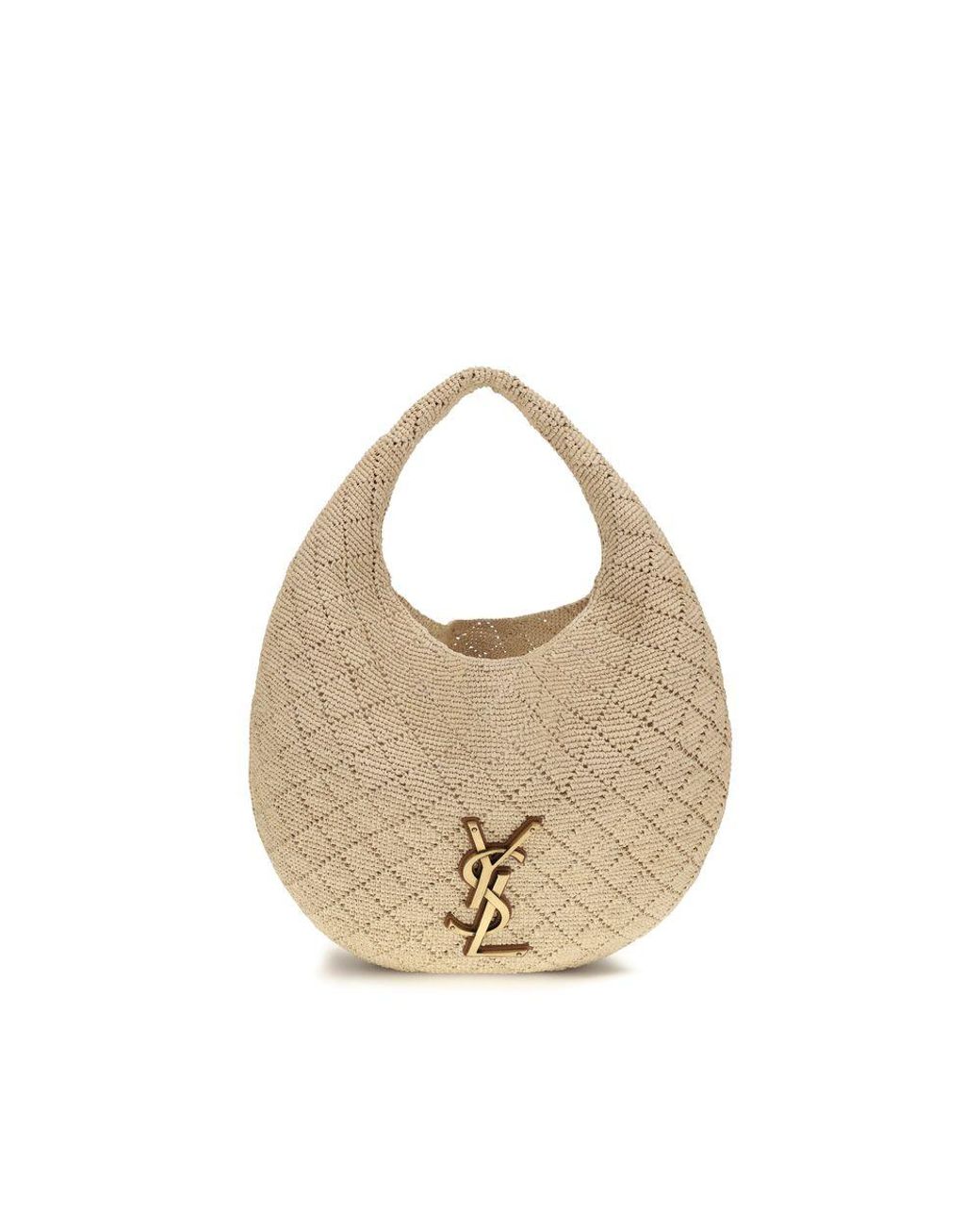 Saint Laurent Metallic Beige Raffia Shoulder Bag