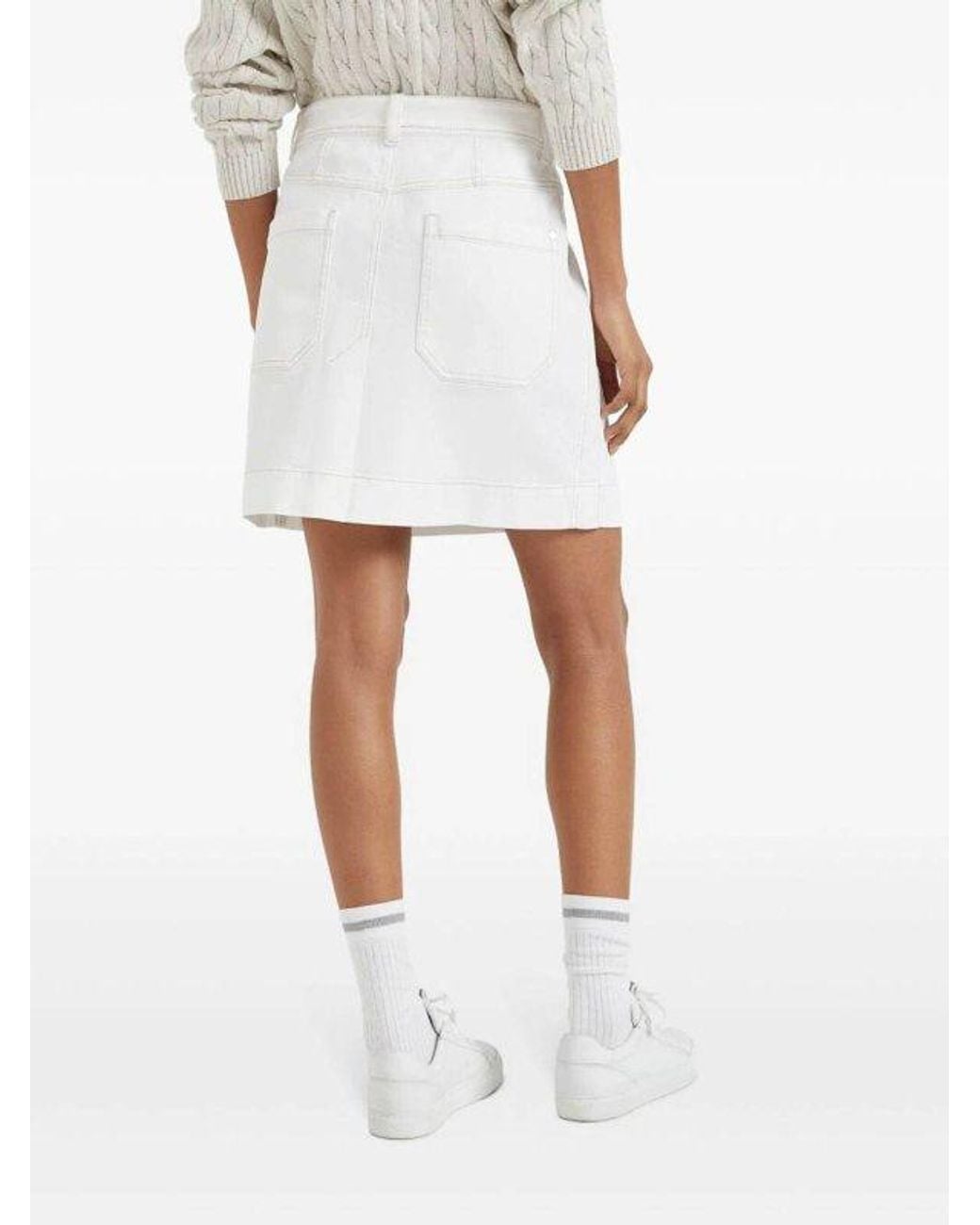 Brunello Cucinelli White Cotton Straight Skirt