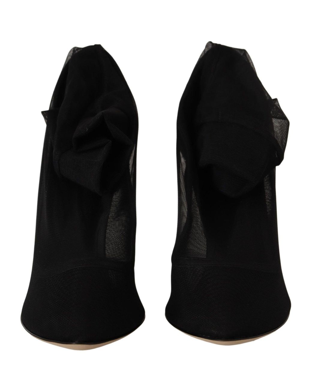 Dolce & Gabbana Black Stretch Tulle Boots Shoes Elastane