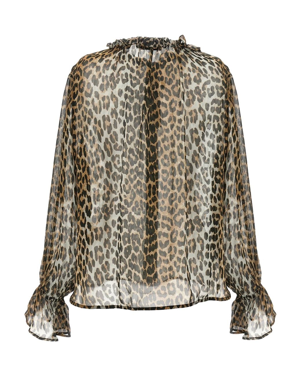 Ganni Multicolor 'Leopard Print Chiffon Tie String' Shirt