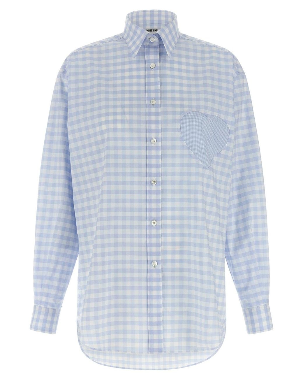 Moschino Blue Heart-Patch Vichy Cotton Shirt