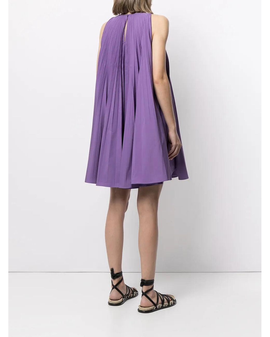Valentino Purple Pleated Sleeveless Minidress Clothing