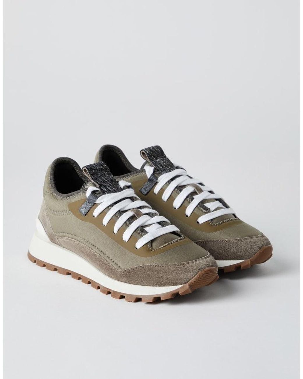Brunello Cucinelli Gray Dark Leather And Suede Sneakers