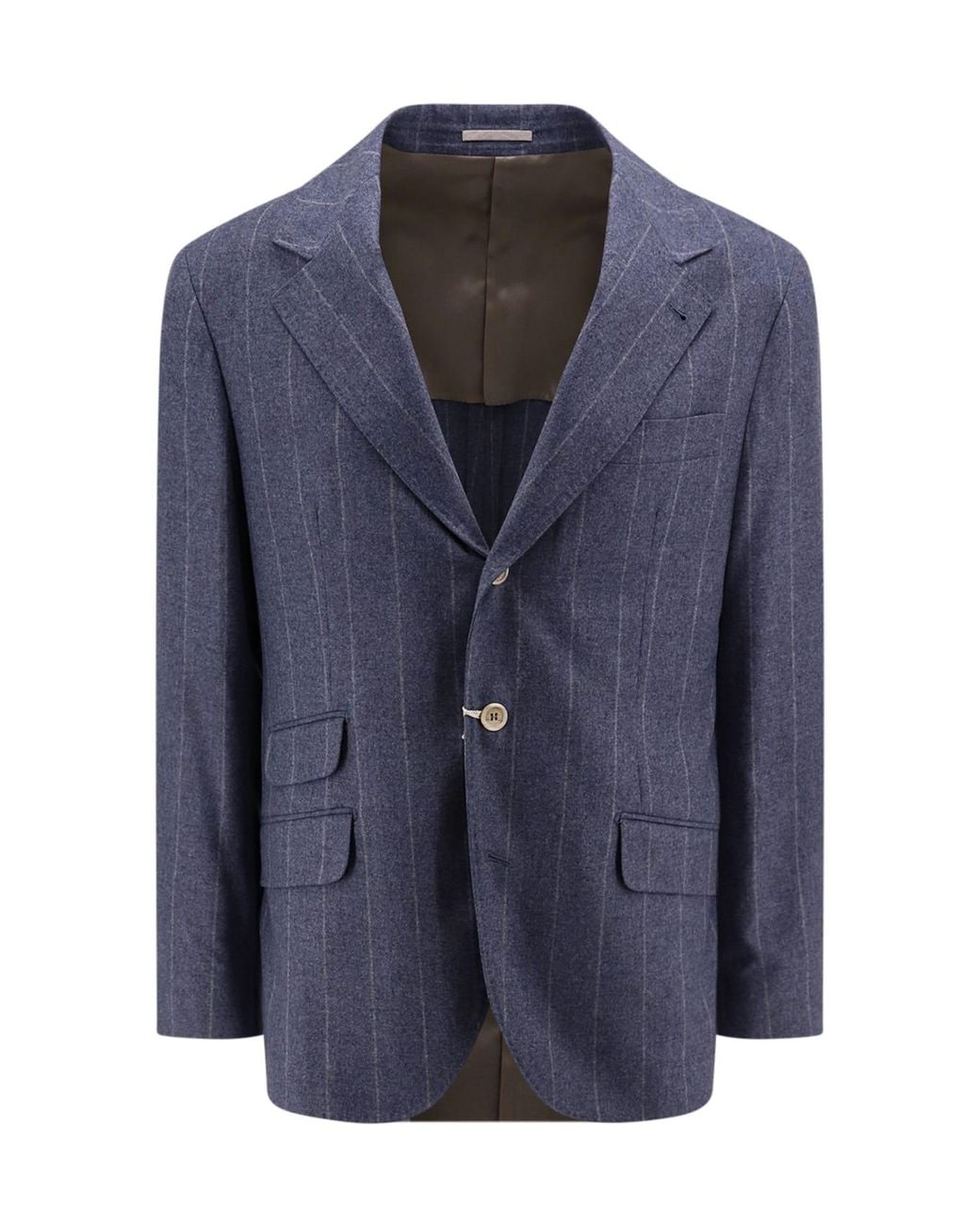 Brunello Cucinelli Blue Wool Silk Pinstripe Blazer Clothing for men