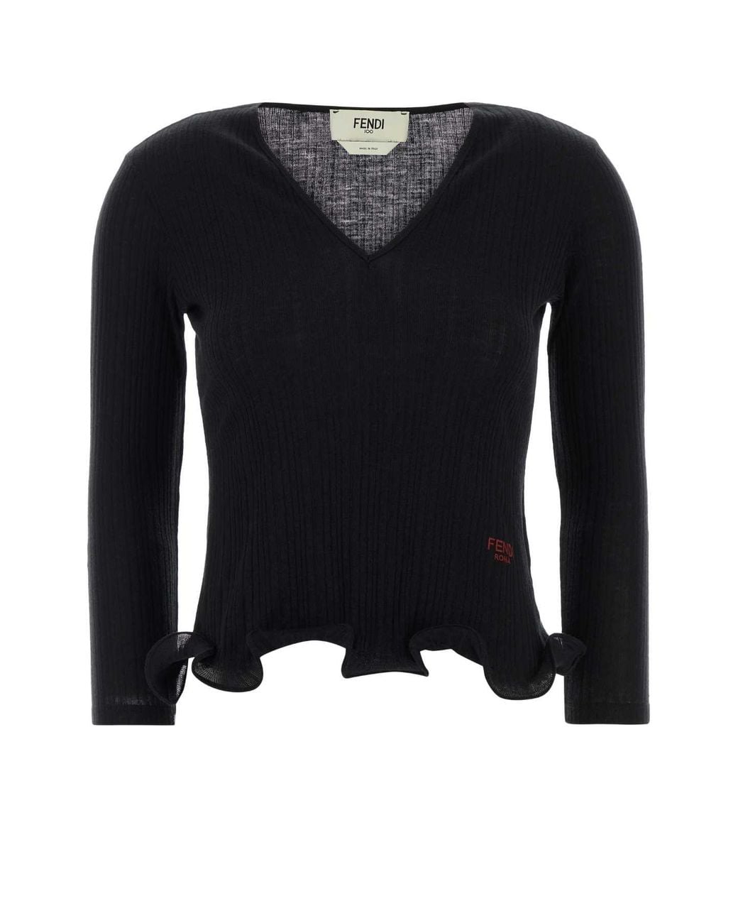Fendi Black Fendi Virgin Wool Ribbed Sweater