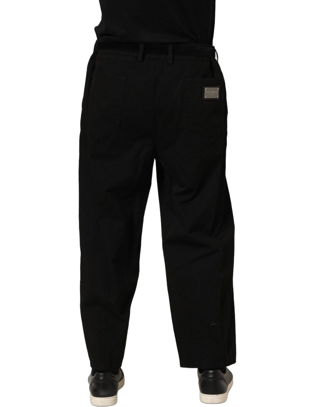 Dolce & Gabbana Black Mid Waist Straight Trouser Pants Cotton for men