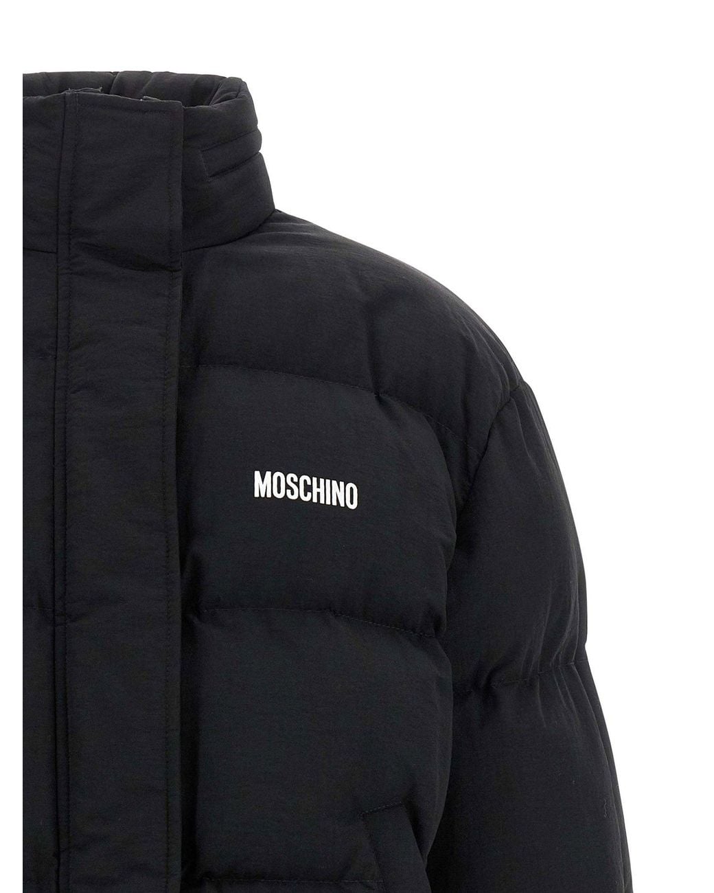 Moschino Black Logo-Print Quilted Puffer Jacket