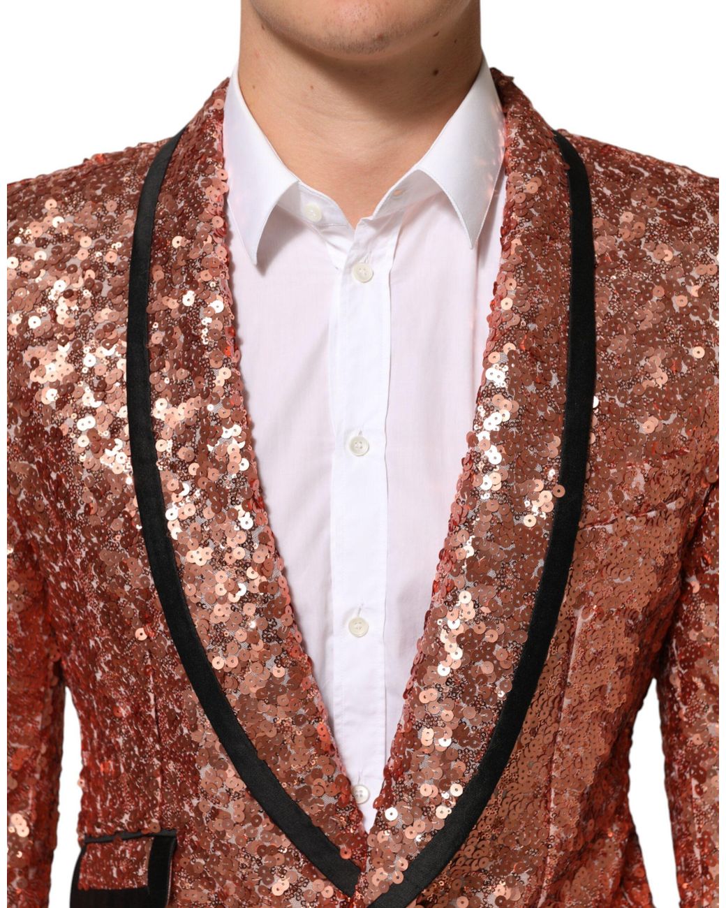 Dolce & Gabbana Brown Sequin Sicilia 1 Button Suit Blazer Pa+Se for men