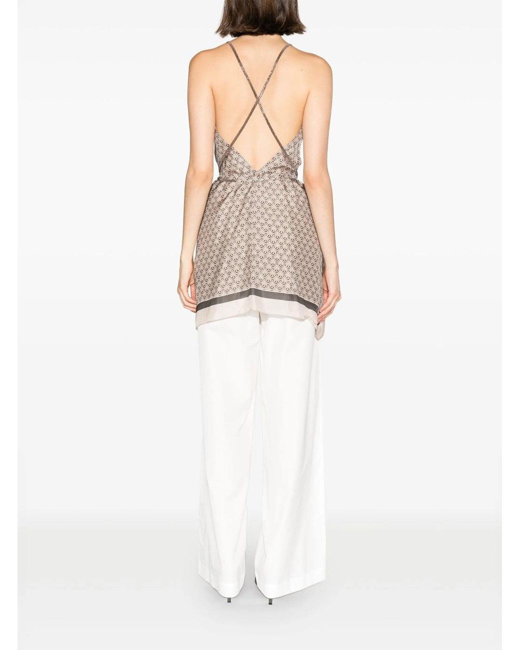 Brunello Cucinelli Natural Patterned Silk Camisole Top