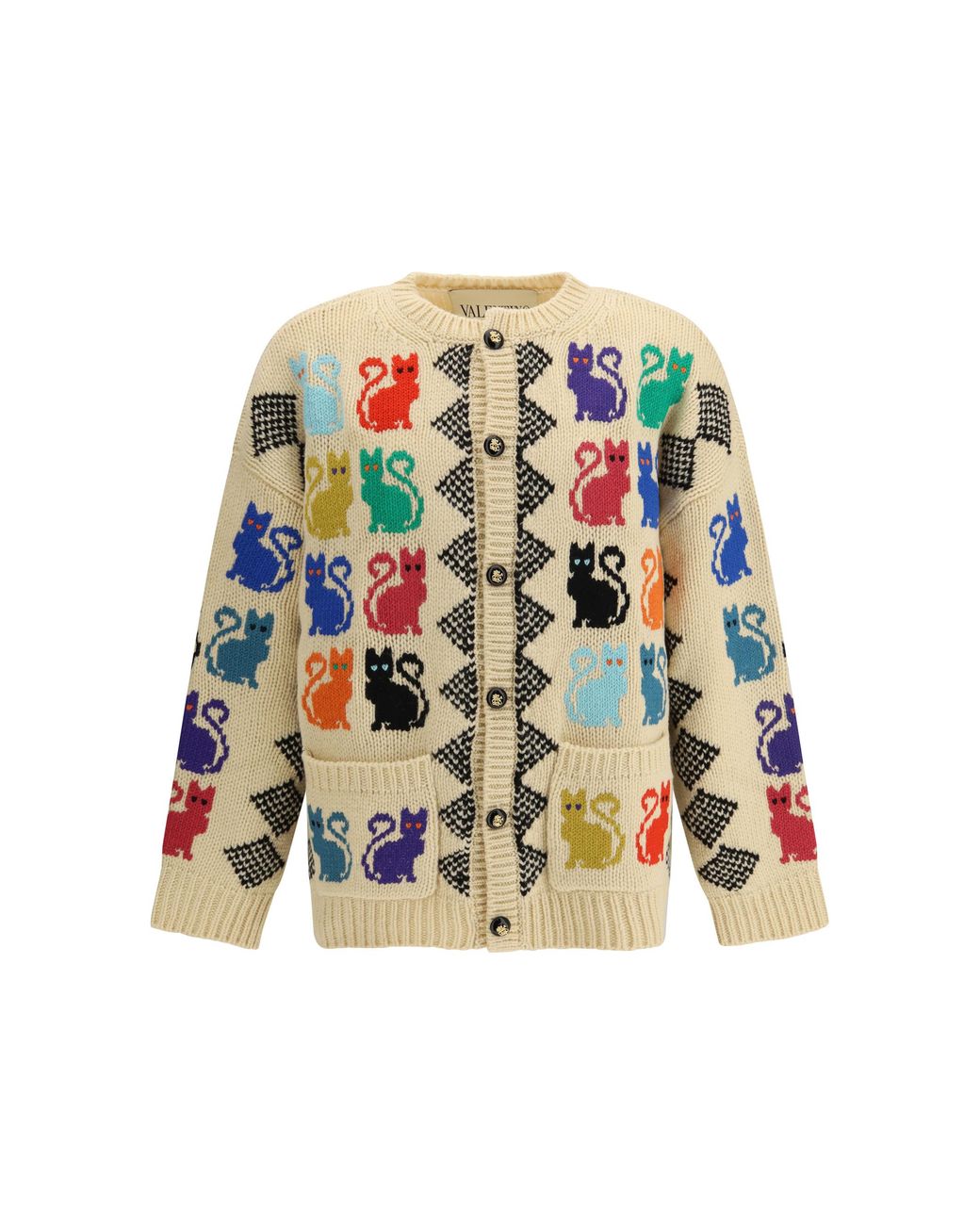 Valentino White Cardigan With Le Chat De La Maison Jacquard Motif Fleece Wool for men