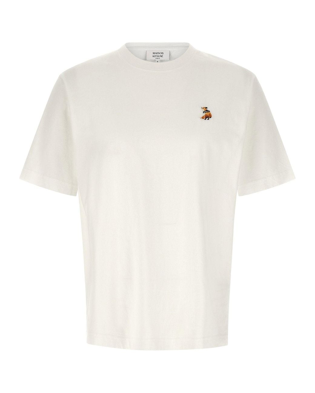 Maison Kitsuné White Embroidered Fox Logo T-Shirt for men