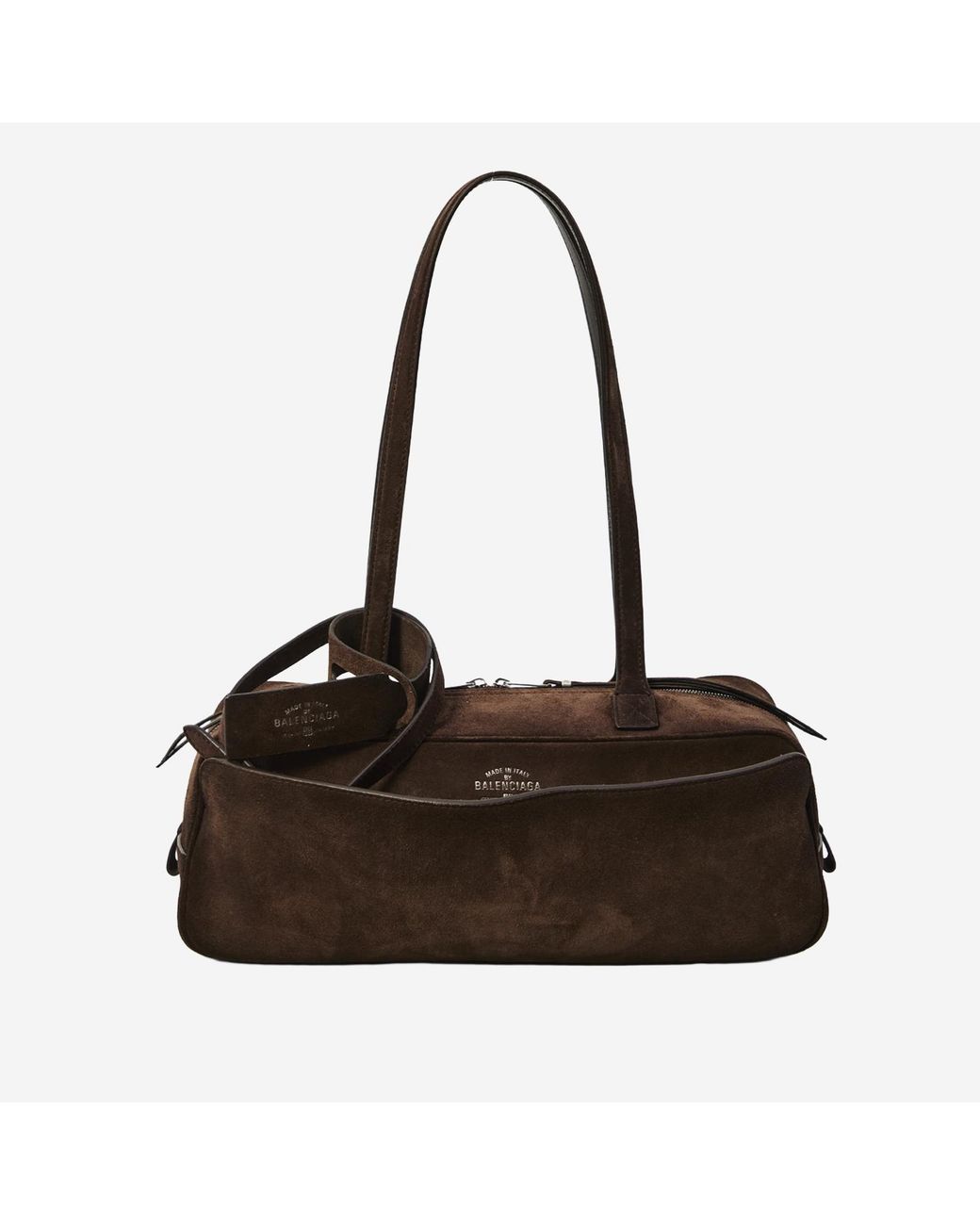 Balenciaga Brown Small Bowling Bag Suede Leather Shoulder