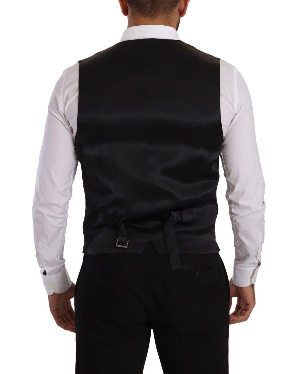 Dolce & Gabbana Black Dark Gray Striped Wool Silk Waistcoat Vest for men