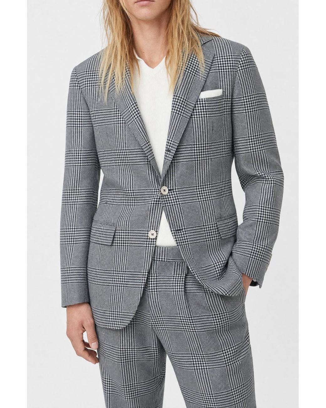 Brunello Cucinelli Gray Wool Silk Checked Blazer for men
