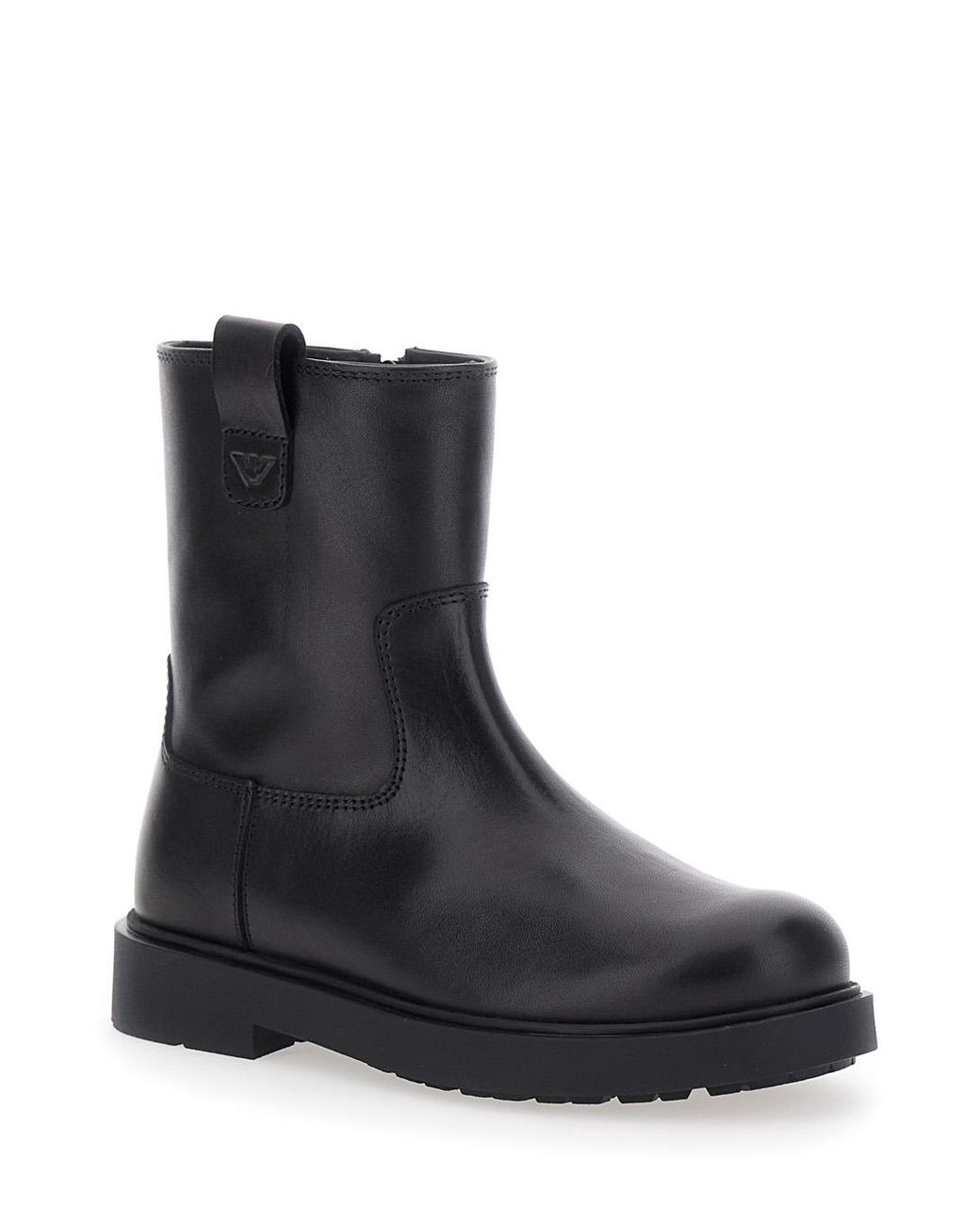 Emporio Armani Black Leather Boots With Logo Patch Calf for men