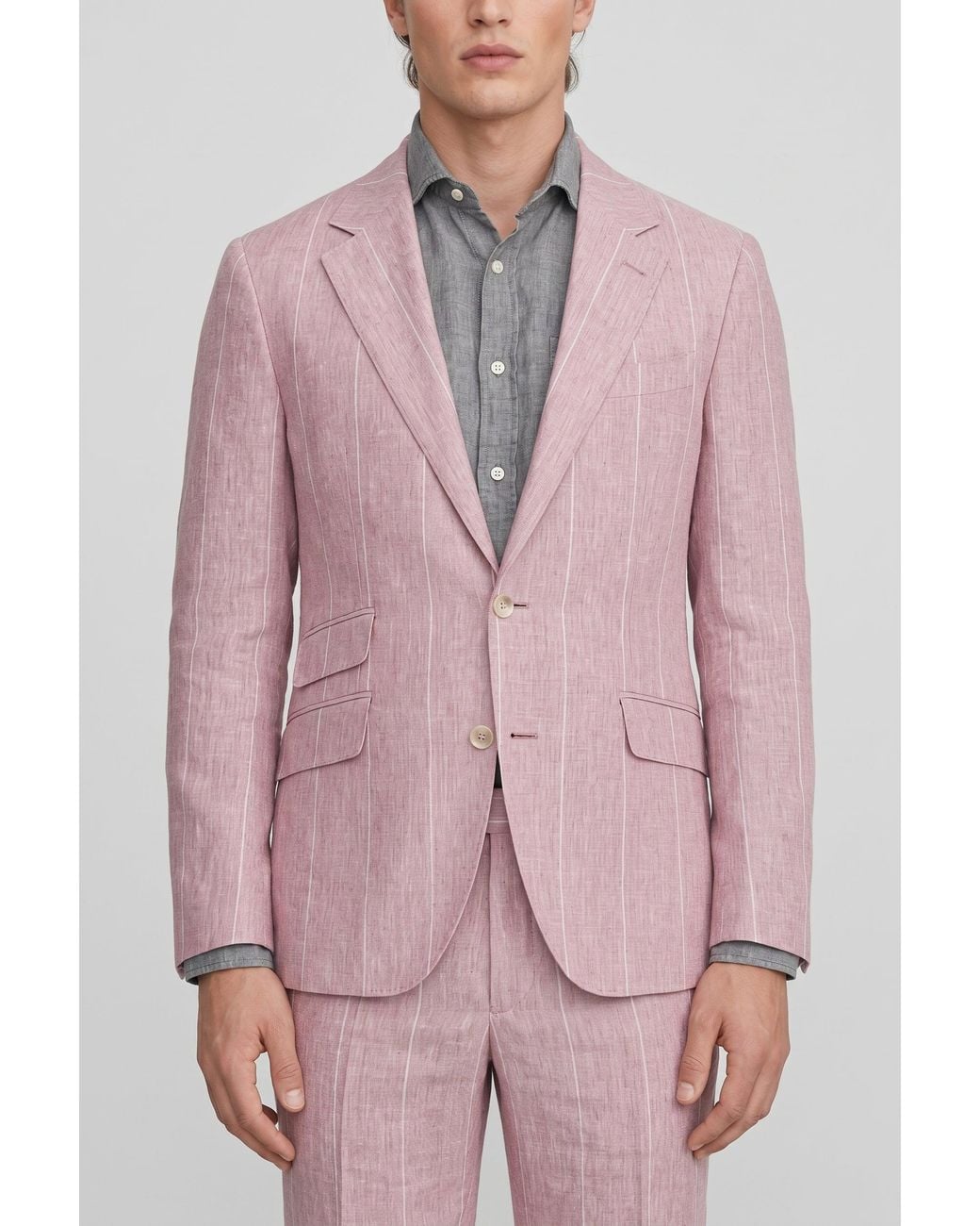 Brunello Cucinelli Pink Linen Tailored Suit for men