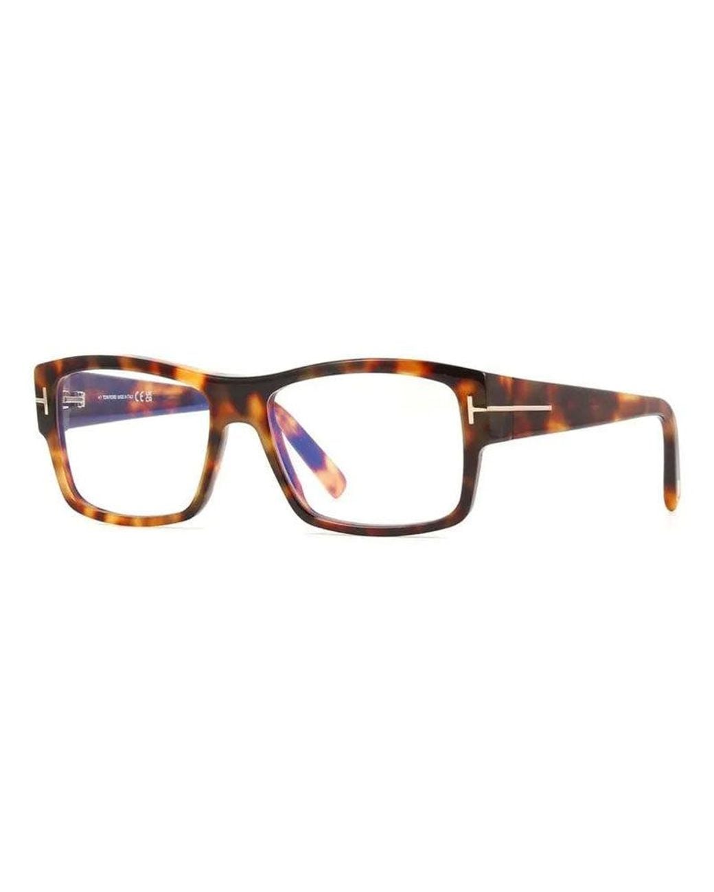 Tom Ford Brown Eyeglasses Square Full Rim, Blonde Havana Frame And Clear--Light Block Lenses Lens Ft5941-B053 Sunglasses