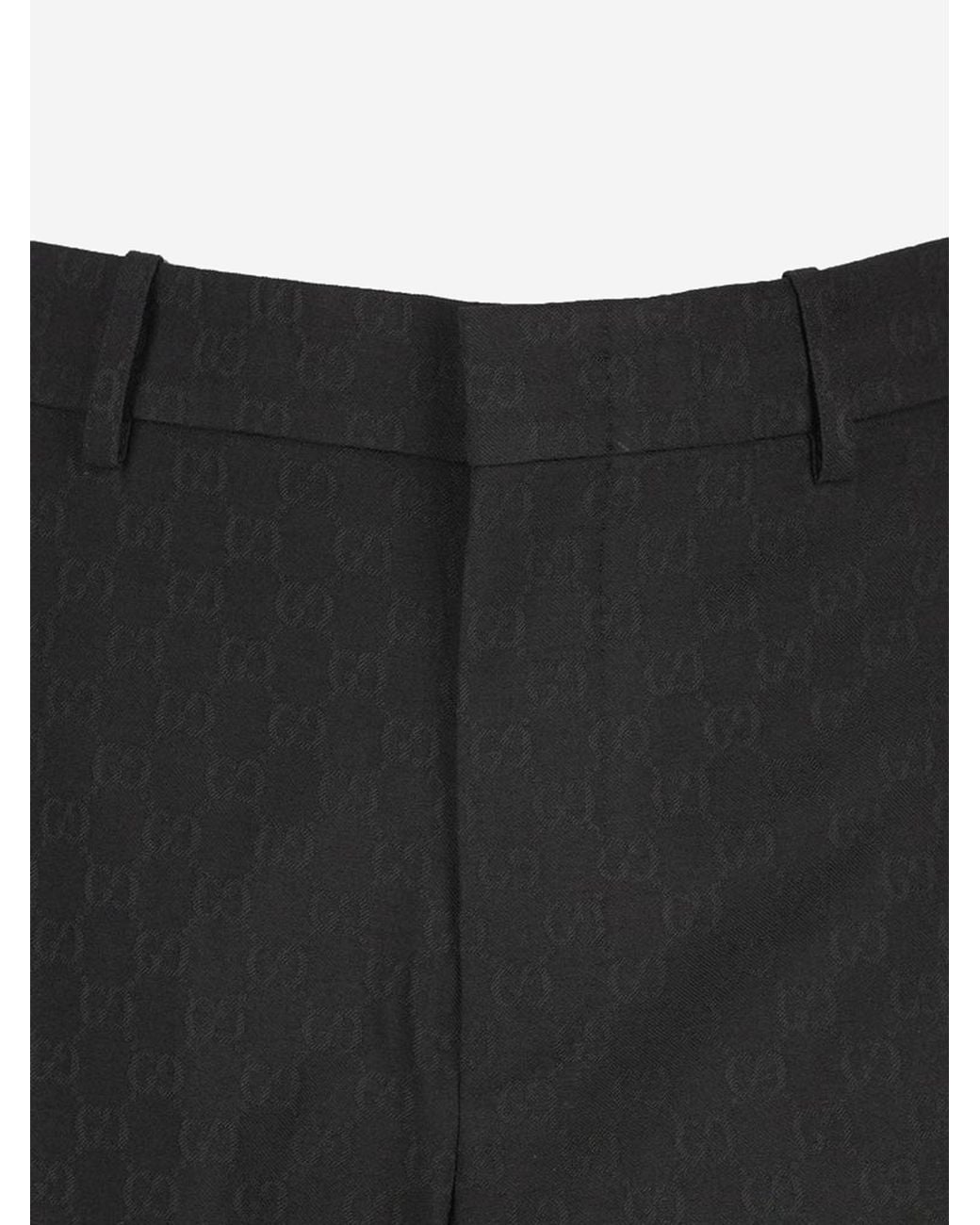 Gucci Black Gg Patterned Wool Blend Trousers for men