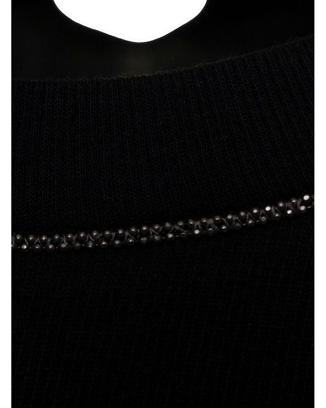 Brunello Cucinelli Black Ribbed Stretch Cotton Jersey T-Shirt With Jewellery