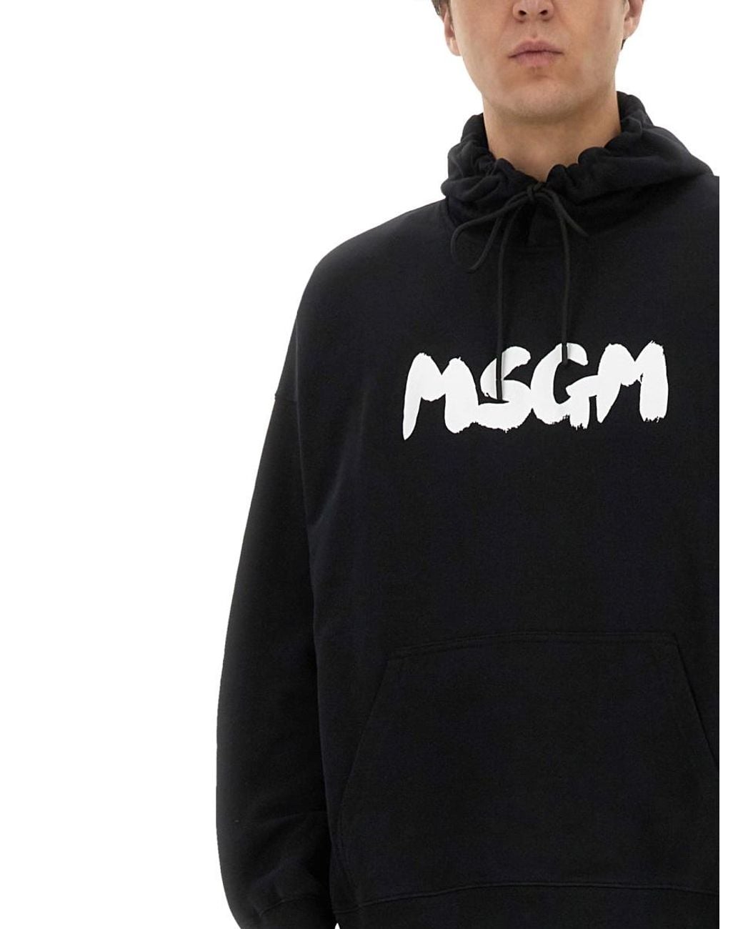 MSGM Black Msgm Cotton Hoodie Sweatshirt for men