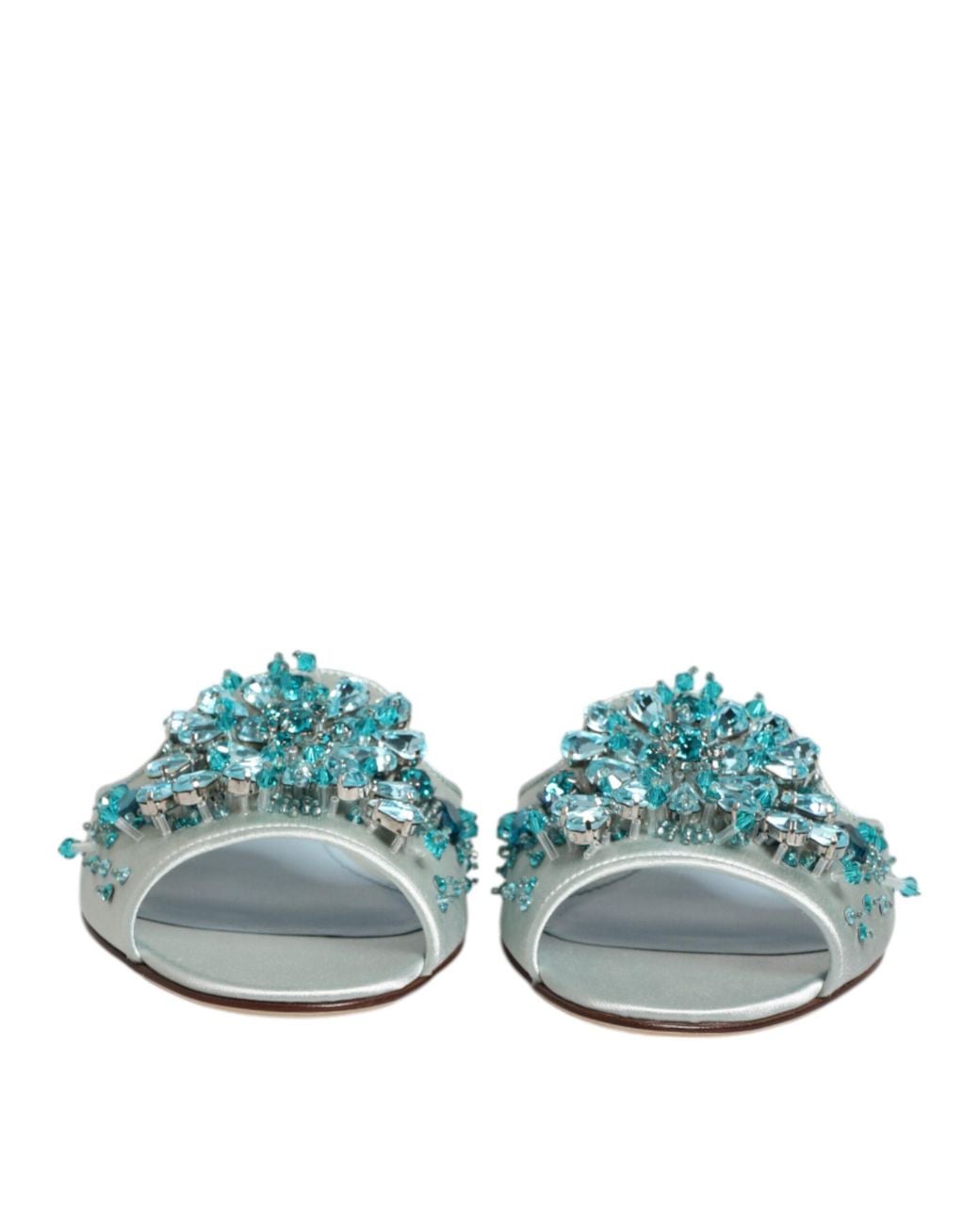 Dolce & Gabbana Green Leather Bead Embellish Slide Shoes, Silk Viscose