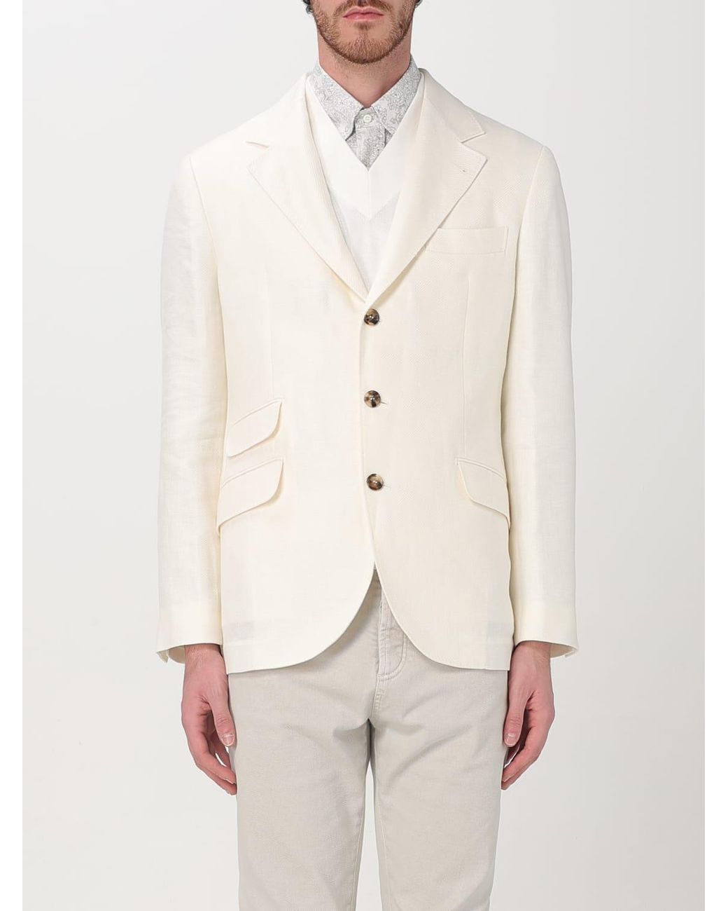 Brunello Cucinelli Natural Off Linen Wool Blazer for men