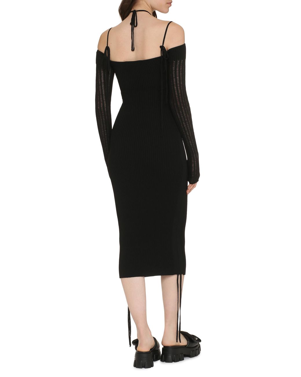 ANDREADAMO Black Ribbed Knit Dress Viscose