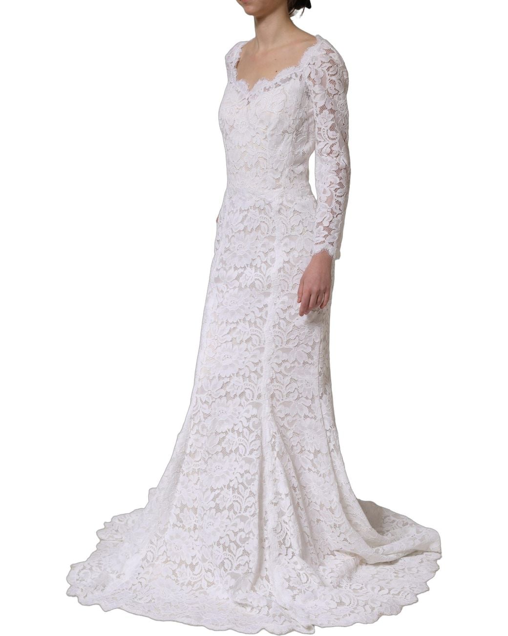 Dolce & Gabbana Purple White Floral Lace Mermaid Long Gown Dress