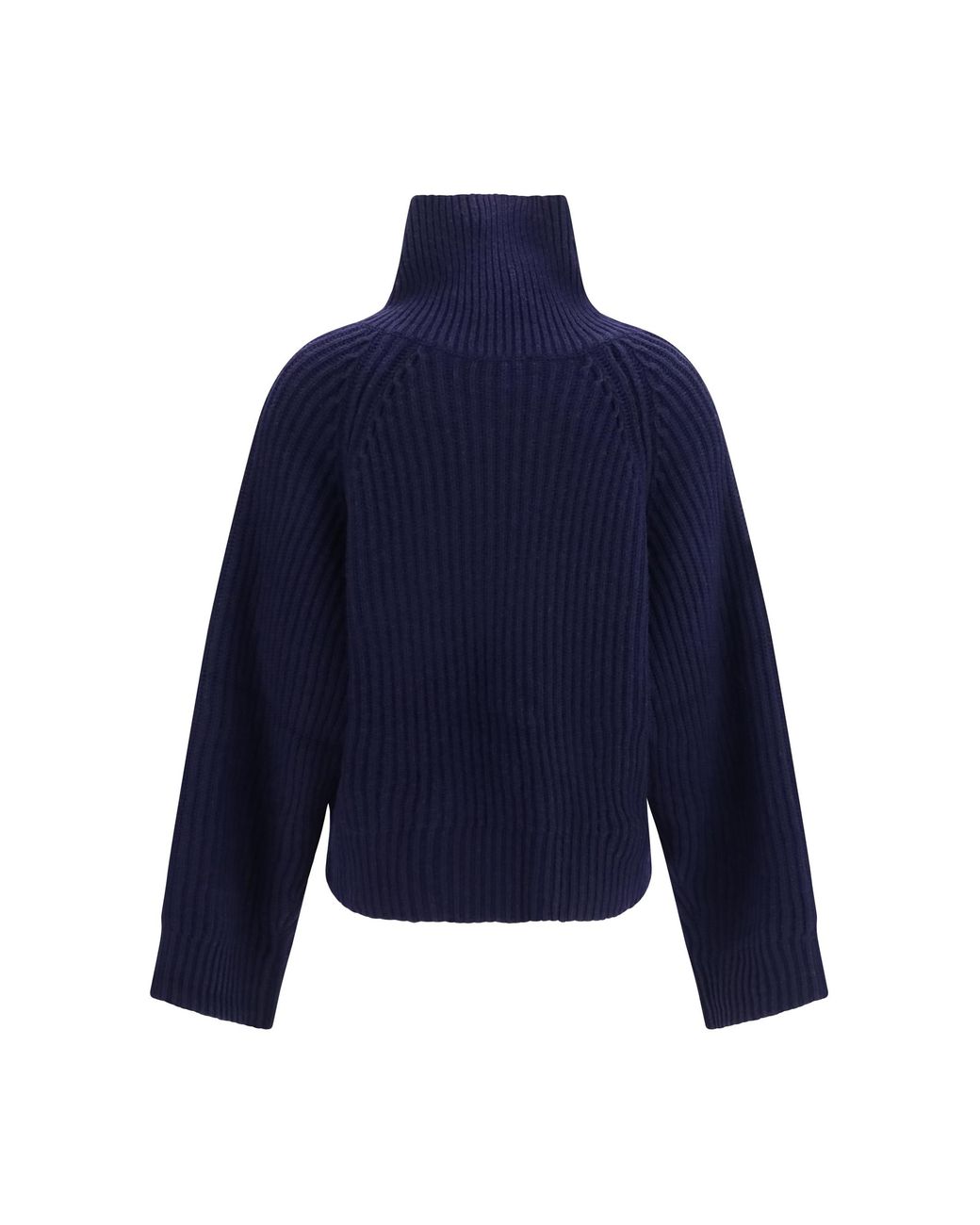 Ganni Blue Wool Zip-Neck Sweater Merino Ovis Aries