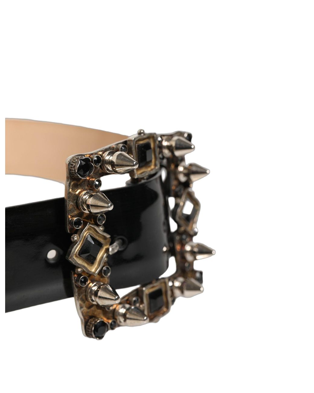 Dolce & Gabbana Black Leather Crystal Metal Buckle Belt