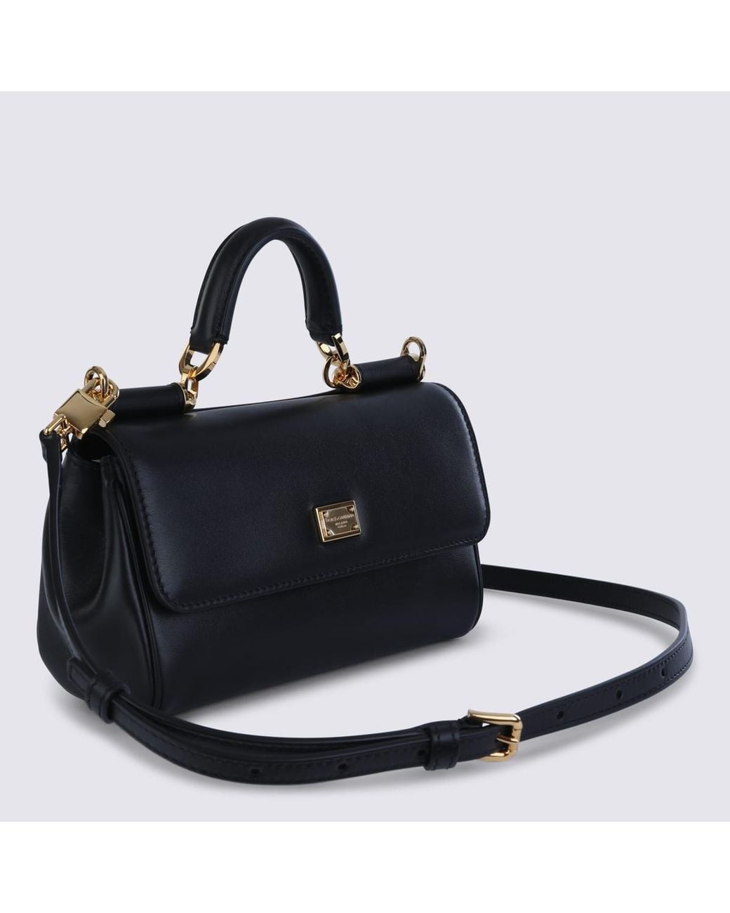 Dolce & Gabbana Black Leather My Sicily Small Top Handle Bag